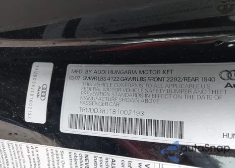 2008 Audi Tt 3.2 из США, поврежденный, VIN TRUDD38J181002193